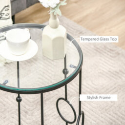 Homcom Set Of 2 Nesting Coffee Table, Side Tables With Glass Top, Black - thumbnail 5