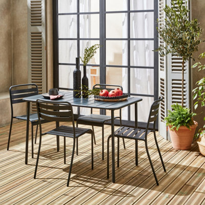 Sweeek - 4-Seater Rectangular Steel Garden Table Set With Chairs Amelia Anthracite 120X70X72.5 Cm - image 1