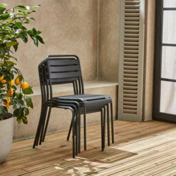 Sweeek - 4-Seater Rectangular Steel Garden Table Set With Chairs Amelia Anthracite 120X70X72.5 Cm - thumbnail 8