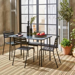 Sweeek - 4-Seater Rectangular Steel Garden Table Set With Chairs Amelia Anthracite 120X70X72.5 Cm - thumbnail 1
