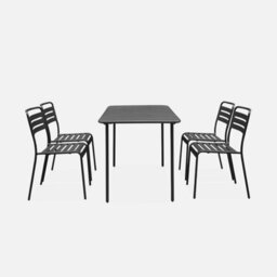 Sweeek - 4-Seater Rectangular Steel Garden Table Set With Chairs Amelia Anthracite 120X70X72.5 Cm - thumbnail 2