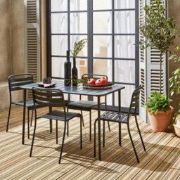 Sweeek - 4-Seater Rectangular Steel Garden Table Set With Chairs Amelia Anthracite 120X70X72.5 Cm - thumbnail 6