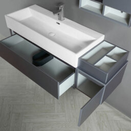 Homestylestore 1010mm Black Grey Wall Hung Waterproof Bathroom Vanity Unit And Side Cabinet - thumbnail 3