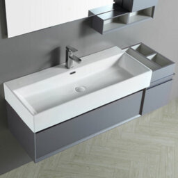 Homestylestore 1010mm Black Grey Wall Hung Waterproof Bathroom Vanity Unit And Side Cabinet - thumbnail 2