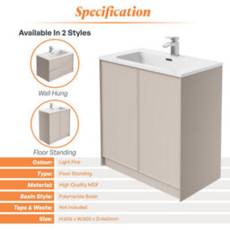 Plum&clay Jenner Light Pink Freestanding Vanity Unit & Basin Set (W)800mm (H)855mm - thumbnail 4