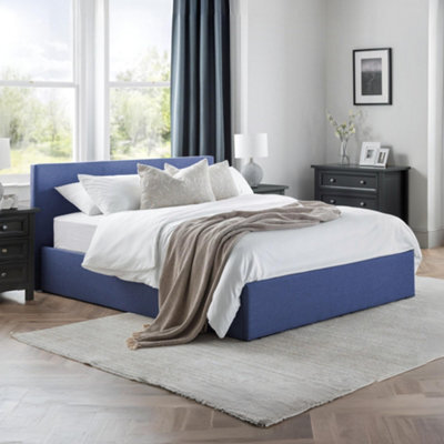 Julian Bowen Rialto 135Cm Double Dark Blue Linen Style Fabric Lift-Up Ottoman Storage Bed - image 1