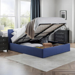 Julian Bowen Rialto 135Cm Double Dark Blue Linen Style Fabric Lift-Up Ottoman Storage Bed - thumbnail 2