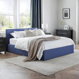 Julian Bowen Rialto 135Cm Double Dark Blue Linen Style Fabric Lift-Up Ottoman Storage Bed - thumbnail 1