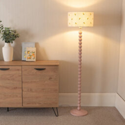 Valuelights Bobbins Painted Rose Floor Lamp With Lemon Embroidered Drum Shade And Led Bulb - thumbnail 1