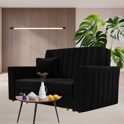 Black Viva Glam Iii 3 Seater Sofa Bed With Storage Compartment And Wooden Legs - image 1