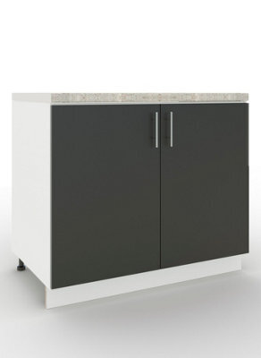 Jd Greta Adjustable Legs Kitchen Sink Unit 1000mm Cabinet With Doors - Dark Grey Matt With Worktop - image 1