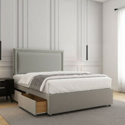 REGIONAL FURNISHINGS Divan Bed Set Silver Plush Velvet Upholstered 24Inch Headboard & 2Drawers Sameside & No Mattress In 3Ft 4Ft 4Ft6 5Ft 6Ft Sizes - thumbnail 2