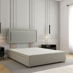 REGIONAL FURNISHINGS Divan Bed Set Silver Plush Velvet Upholstered 24Inch Headboard & 2Drawers Sameside & No Mattress In 3Ft 4Ft 4Ft6 5Ft 6Ft Sizes - thumbnail 1