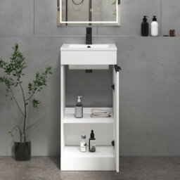 Royal Bathrooms Royal Bathroom Turin 400mm Floor Standing Cloakroom Vanity Unit Ceramic Basin 1 Door Cabinet Gloss White With Matt Black Handle - thumbnail 5
