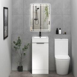 Royal Bathrooms Royal Bathroom Turin 400mm Floor Standing Cloakroom Vanity Unit Ceramic Basin 1 Door Cabinet Gloss White With Matt Black Handle - thumbnail 4