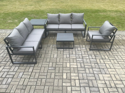 Fimous Aluminium 7 Seater Outdoor Garden Furniture Lounge Sofa Set With Square Coffee Table Chair Side Table Dark Grey - image 1