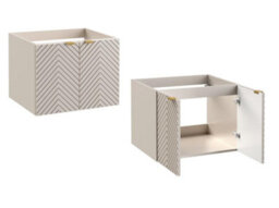 Impact Furniture Vanity Sink Unit With Basin 600mm Bathroom Wall Hung Cabinet Fluted Beige Cashmere Modern Cara - thumbnail 4