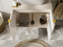 Impact Furniture Vanity Sink Unit With Basin 600mm Bathroom Wall Hung Cabinet Fluted Beige Cashmere Modern Cara - thumbnail 9
