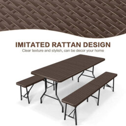 Hygrad Built to Survive Foldable Rattan Effect Outdoor Table Portable Picnic Furniture With Metal Frame, Weatherproof & Lightweight - thumbnail 4