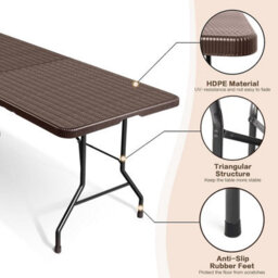 Hygrad Built to Survive Foldable Rattan Effect Outdoor Table Portable Picnic Furniture With Metal Frame, Weatherproof & Lightweight - thumbnail 5