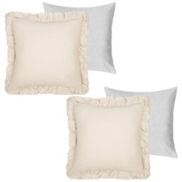 Ohs 2 X Linen Frill Cushion Cover Filled Sofa, 45 X 45Cm, Beige - thumbnail 1