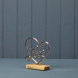 Satchville Silver Heart With Love On Wooden Base - thumbnail 1