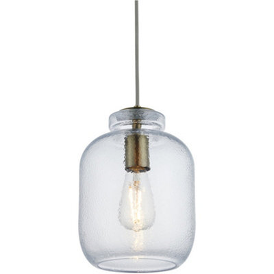 Loops Hanging Ceiling Pendant Light - Clear Textured Glass & Antique Brass Plate - 10W Led E27 - image 1