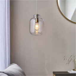 Loops Hanging Ceiling Pendant Light - Clear Textured Glass & Antique Brass Plate - 10W Led E27 - thumbnail 4
