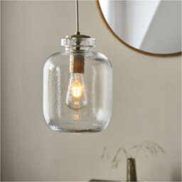 Loops Hanging Ceiling Pendant Light - Clear Textured Glass & Antique Brass Plate - 10W Led E27 - thumbnail 3
