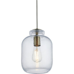 Loops Hanging Ceiling Pendant Light - Clear Textured Glass & Antique Brass Plate - 10W Led E27 - thumbnail 1
