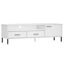 Berkfield Tv Cabinet With Metal Legs White Solid Wood Pine Oslo - thumbnail 2