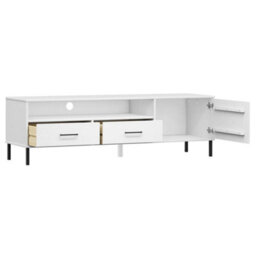 Berkfield Tv Cabinet With Metal Legs White Solid Wood Pine Oslo - thumbnail 5
