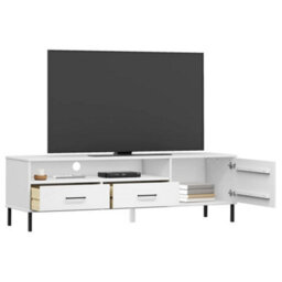 Berkfield Tv Cabinet With Metal Legs White Solid Wood Pine Oslo - thumbnail 3