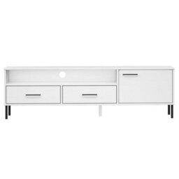 Berkfield Tv Cabinet With Metal Legs White Solid Wood Pine Oslo - thumbnail 4