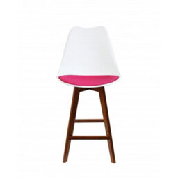 Fusion Living Soho White & Bright Pink Plastic Bar Stool With Dark Wood Legs - thumbnail 5