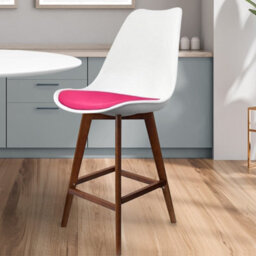 Fusion Living Soho White & Bright Pink Plastic Bar Stool With Dark Wood Legs - thumbnail 2