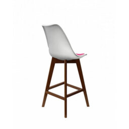 Fusion Living Soho White & Bright Pink Plastic Bar Stool With Dark Wood Legs - thumbnail 4