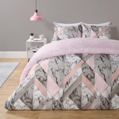 Ohs Marble Duvet Cover Pillowcase Bedding Reversible Quilt Set, Blush - Double - image 1