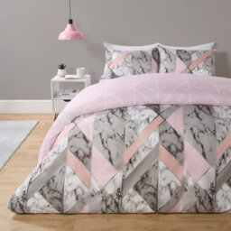 Ohs Marble Duvet Cover Pillowcase Bedding Reversible Quilt Set, Blush - Double
