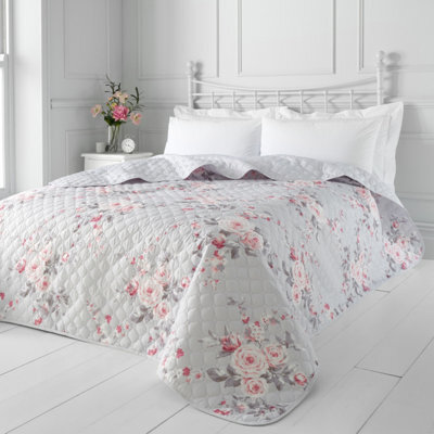 Catherine Lansfield Bedroom Canterbury Floral Quilted 240X260Cm Bedspread Grey - image 1