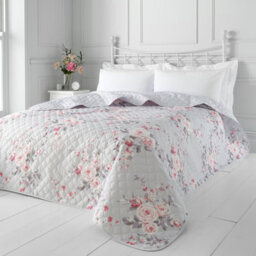 Catherine Lansfield Bedroom Canterbury Floral Quilted 240X260Cm Bedspread Grey - thumbnail 1