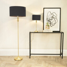 Valuelights Maggie Gold Metal Candlestick Floor Lamp With Charcoal Fabric Lamp Shade And Led Bulb - thumbnail 3