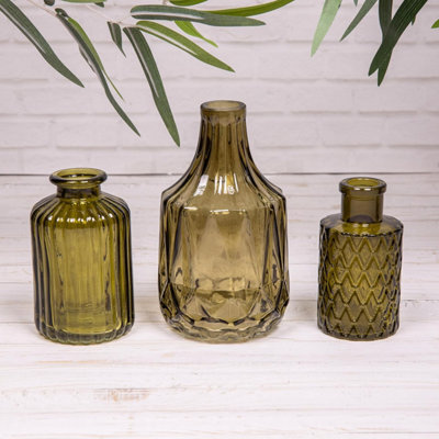 Annibells Set Of 3 Olive Green Vintage Glass Bottle Vases (24917) - image 1