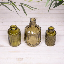 Annibells Set Of 3 Olive Green Vintage Glass Bottle Vases (24917) - thumbnail 2