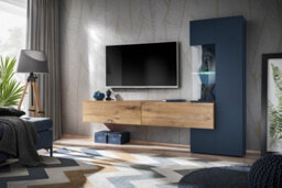 "Arte Marino Entertainment Unit For Tvs Up To 58"" - Elegant Navy & Oak Flagstaff Design - W2100mm X H1620mm X D400mm"