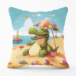 Warren Reed Designer A Crocodile On A Beach Holiday Cushions 45Cm X 45Cm - thumbnail 1