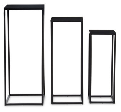 Orsina Nest Of 3 Black Top Side Tables Set, Square End Tables For Home, Black Powder Coated Frame Bedside Tables - image 1