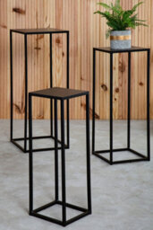 Orsina Nest Of 3 Black Top Side Tables Set, Square End Tables For Home, Black Powder Coated Frame Bedside Tables - thumbnail 2