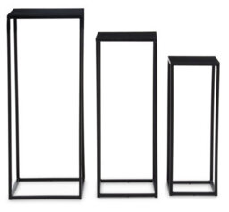 Orsina Nest Of 3 Black Top Side Tables Set, Square End Tables For Home, Black Powder Coated Frame Bedside Tables