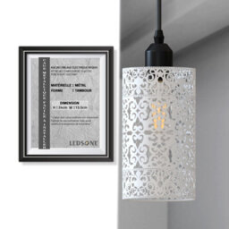 2 Pack White Metal Bulb Guard Drum Shaped Lamp Shades For Ceiling Pendant Lights Indoor Easy Fit Wire Cages (White-2 Pack) - thumbnail 2